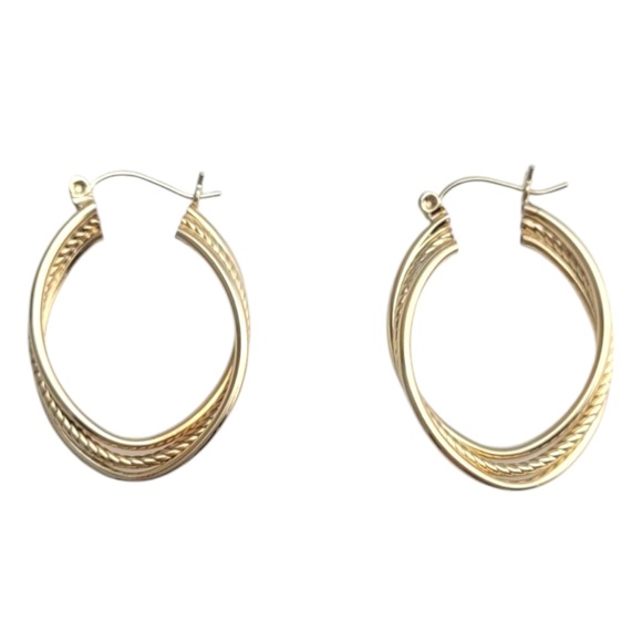 10K Yellow Gold Twisted 3 Band Hoop Earrings #21089 - Picture 1 of 6